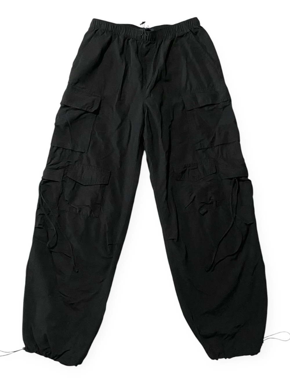 Aeropostale Black Parachute Cargo Pants S Wide Leg Drawstring Streetwear Utility - Picture 2 of 8